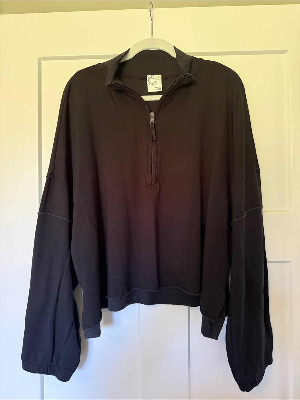 Offline by Aerie Black Half-Zip Pullover Hoodie Sweatshirt